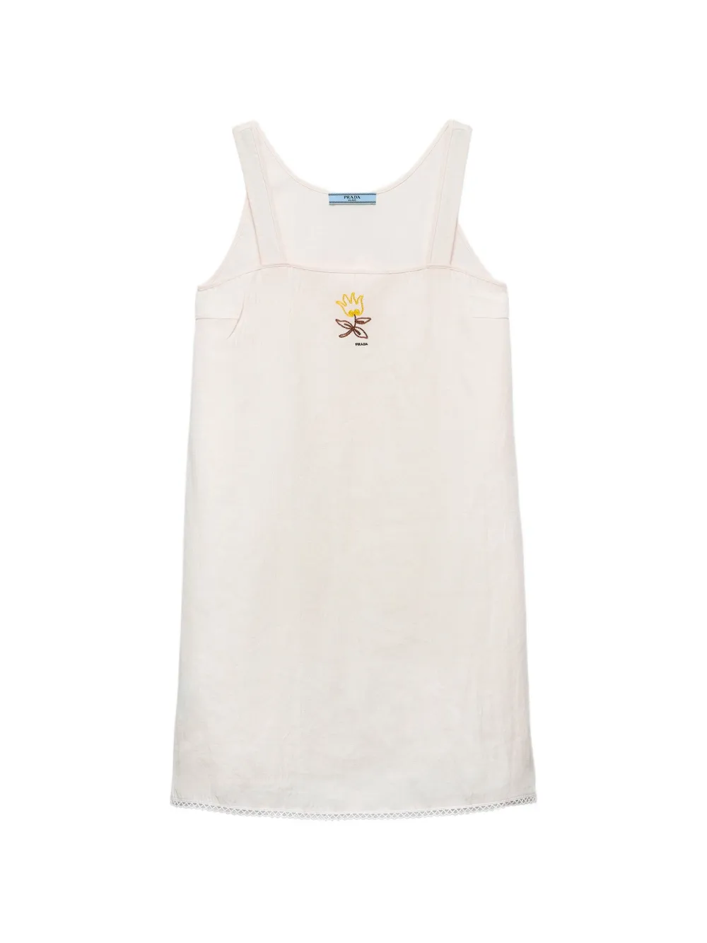 Prada embroidered slubbed fabric mini-dress - Neutrals