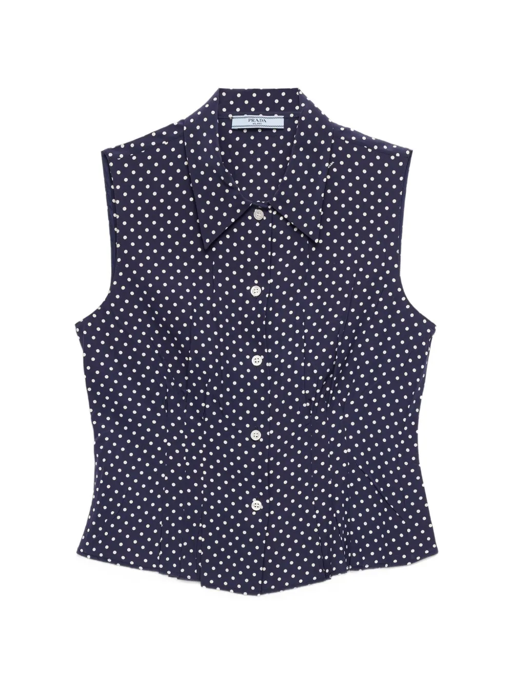 Prada sleeveless polka-dot marocain silk shirt - Blue