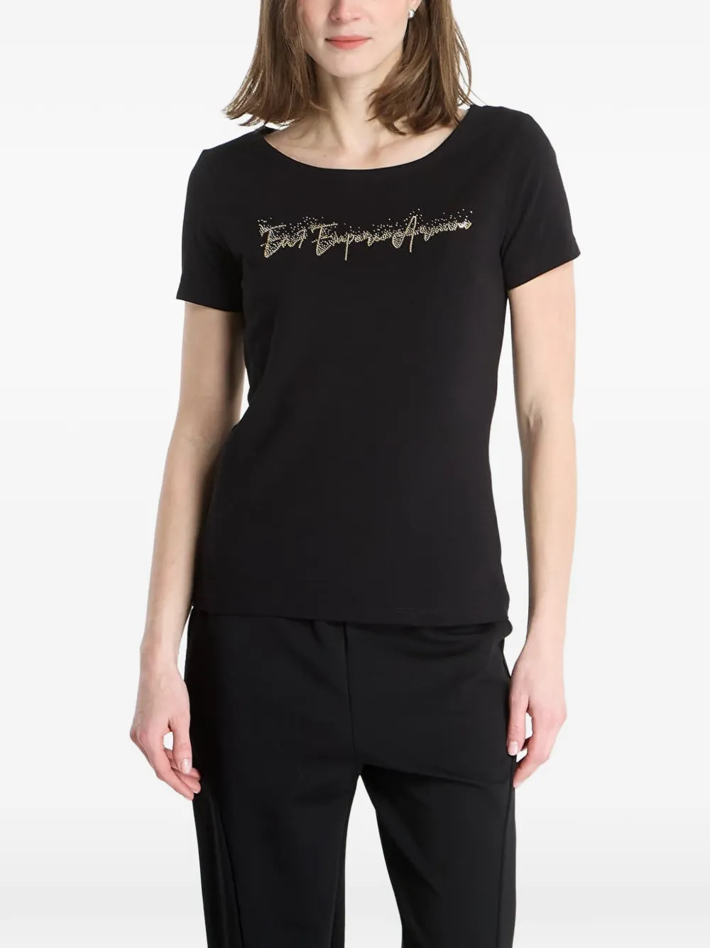 Ea7 Rhinestone-logo T-shirt In Black