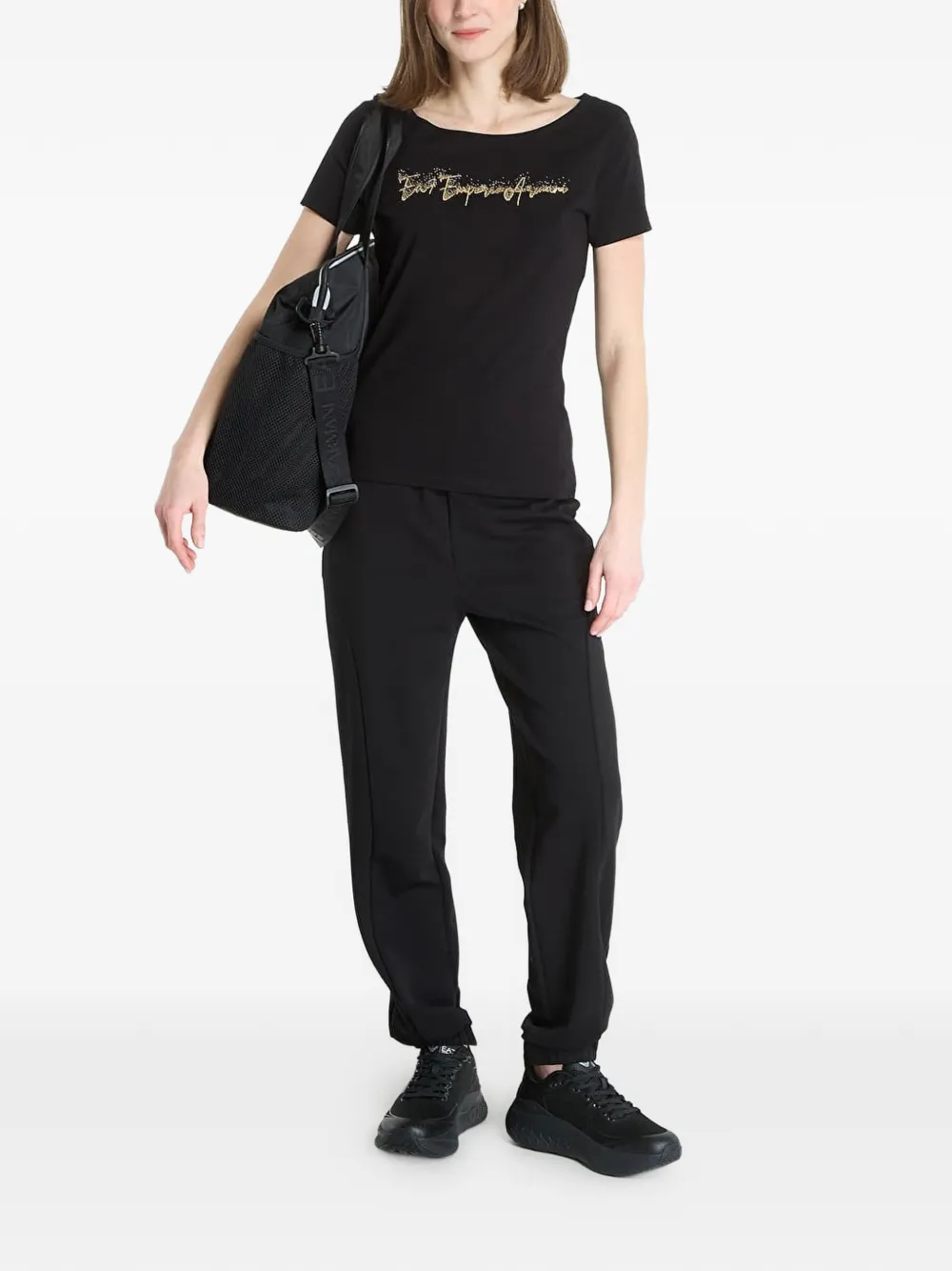 Ea7 Emporio Armani T-shirt met pailletten logo Zwart
