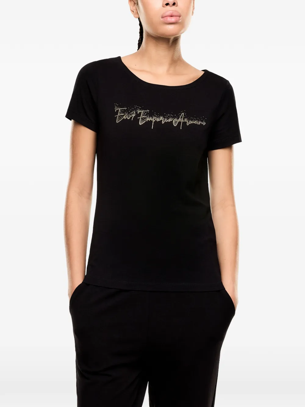 Ea7 Emporio Armani T-shirt met pailletten logo Zwart