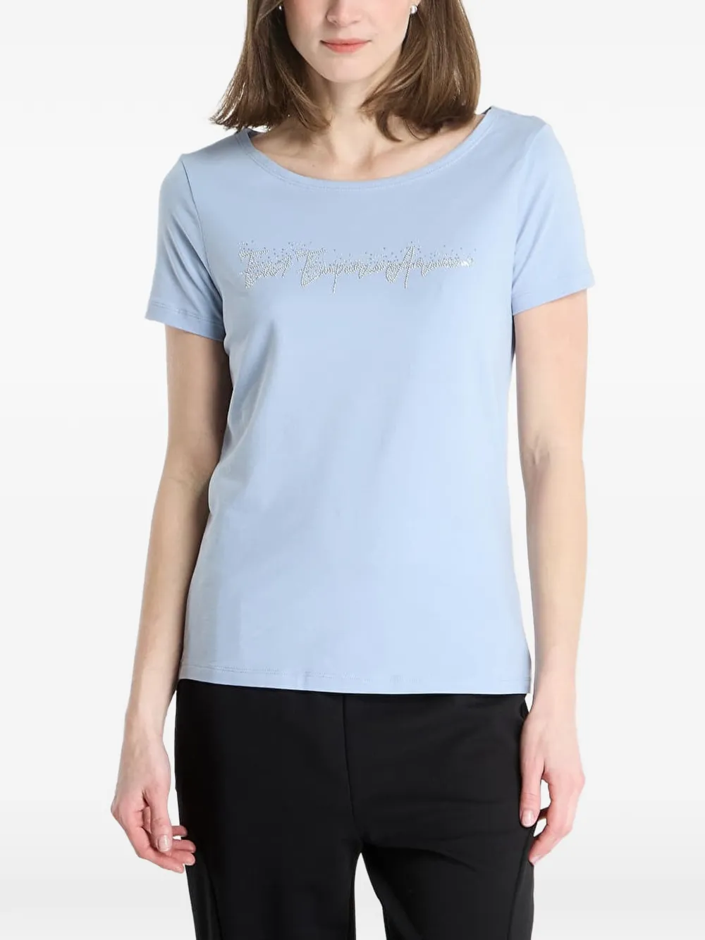Ea7 Emporio Armani rhinestone-logo T-shirt - Blu