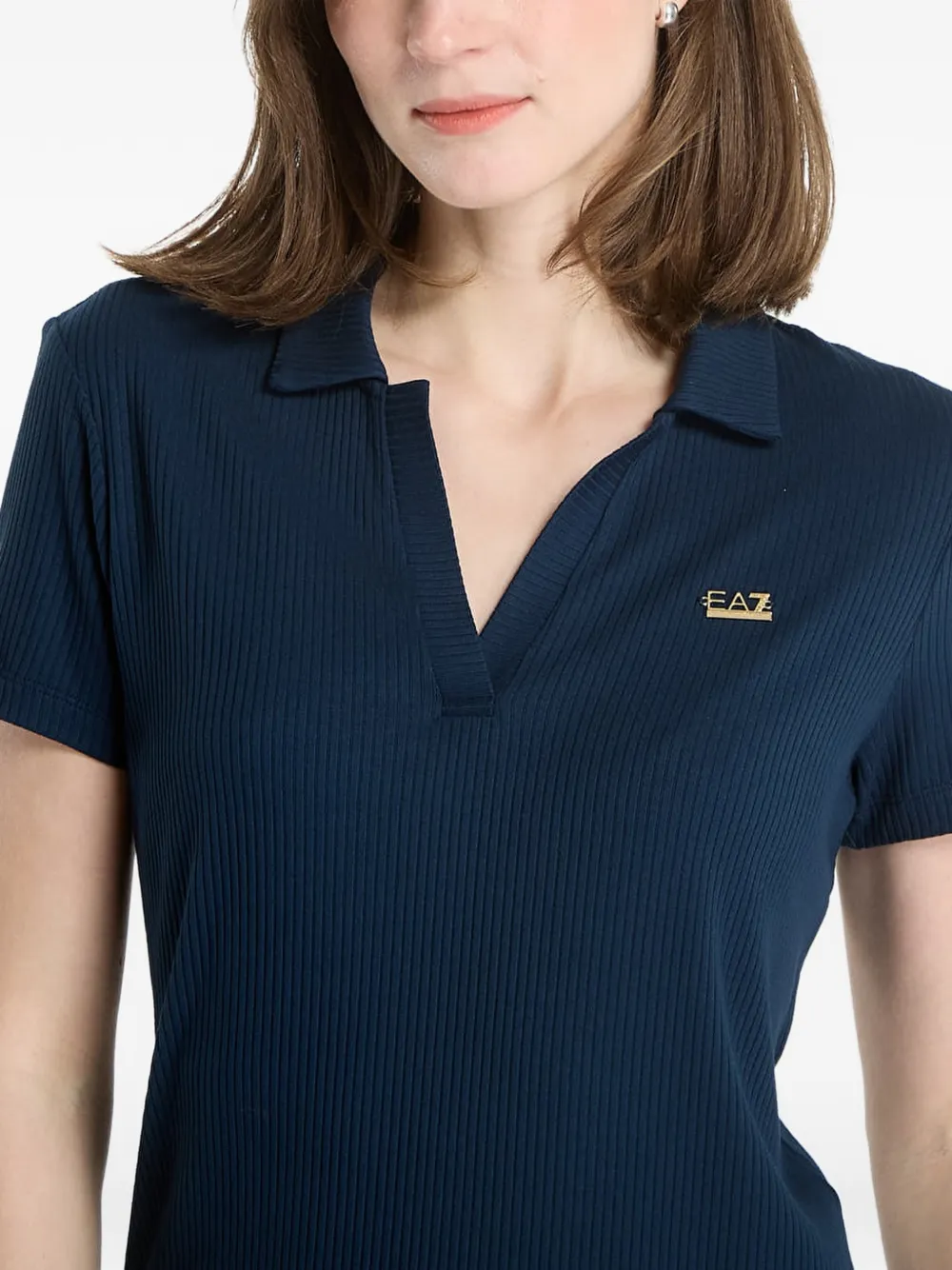 Ea7 Emporio Armani Ribgebreid poloshirt met V-hals Blauw