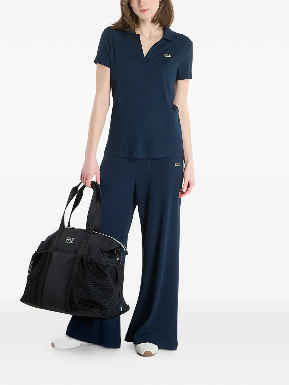 Ea7 Emporio Armani Ribgebreid poloshirt met V-hals Blauw