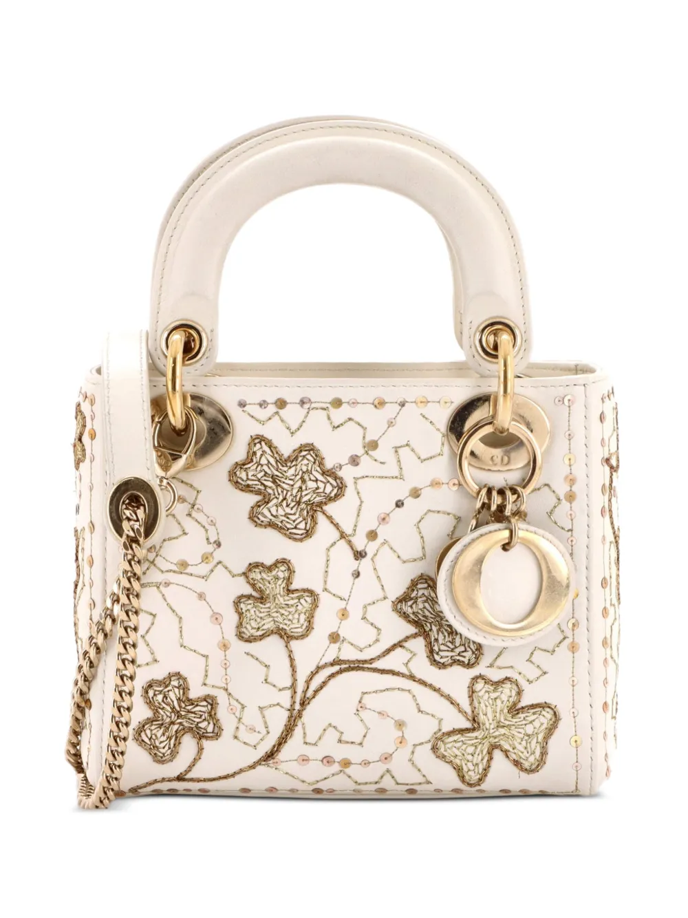 Christian Dior Pre-Owned Lady Dior Chain Bag Embroidered Calfskin Mini satchel - Oro