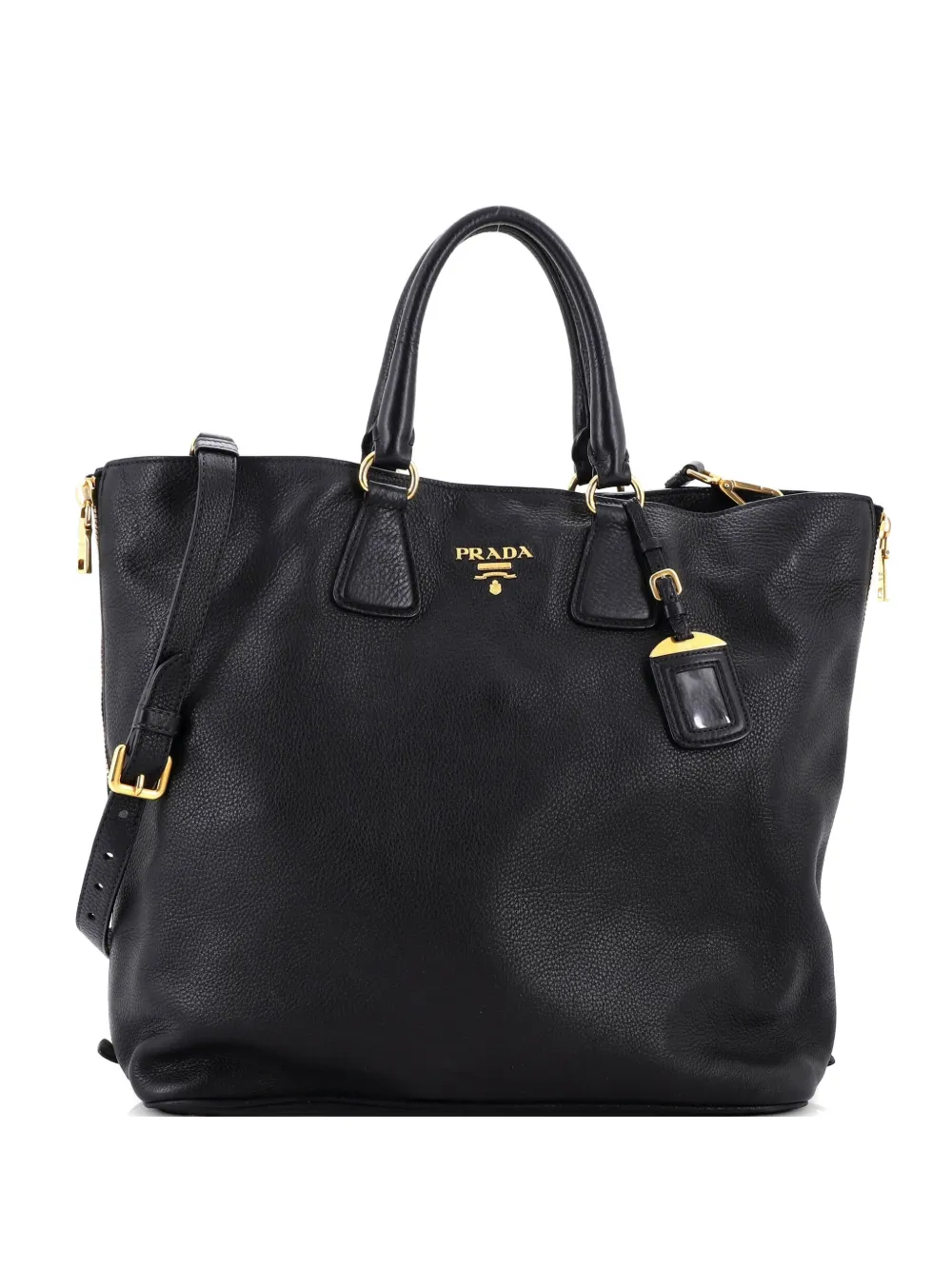Prada Pre-Owned Side Zip Convertible Vitello Daino Large tote bag - Nero