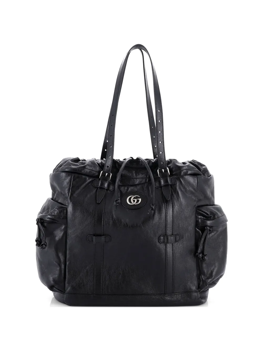 Gucci Pre-Owned Tonal GG Drawstring Leather tote bag - Nero
