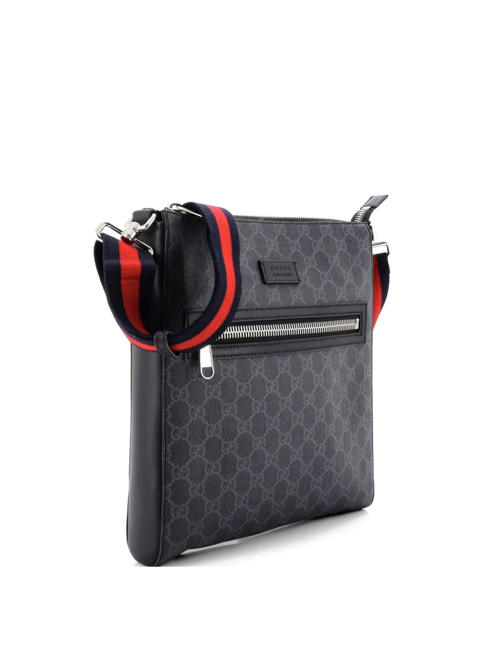 Gucci Pre-Owned Web Strap Front Zip Messenger Bag GG Coated Canvas Medium crossbody bag - Nero