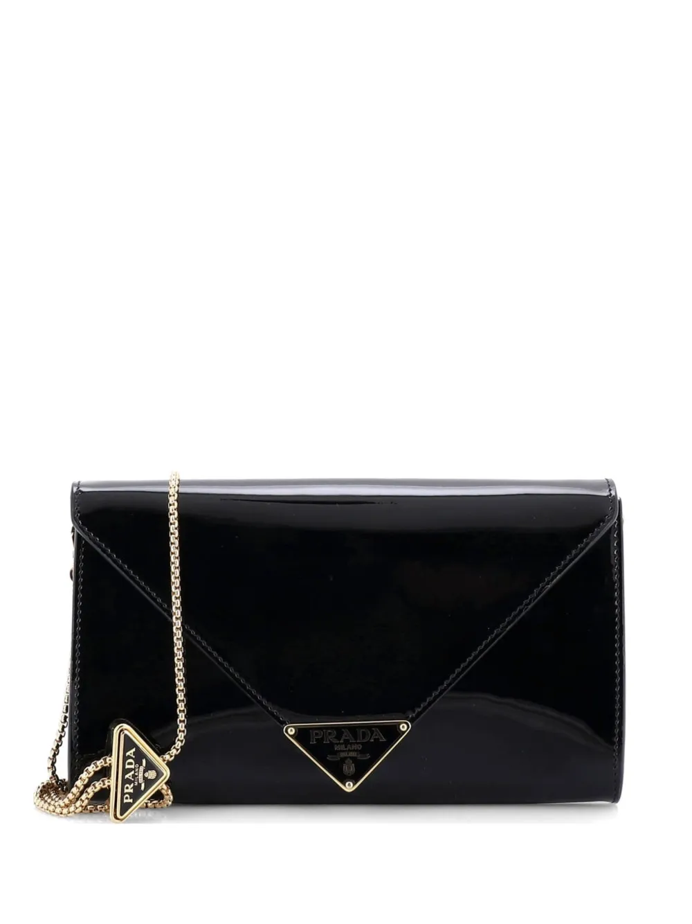 Prada Pre-Owned Triangle Logo Envelope Chain Patent Mini clutch bag - Nero
