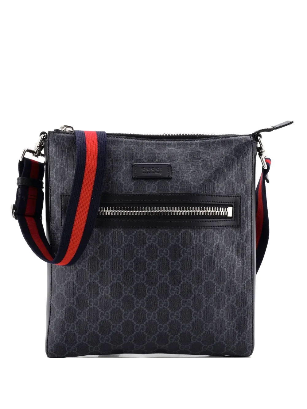 Gucci Pre-Owned Web Strap Front Zip Messenger Bag GG Coated Canvas Medium crossbody bag - Nero