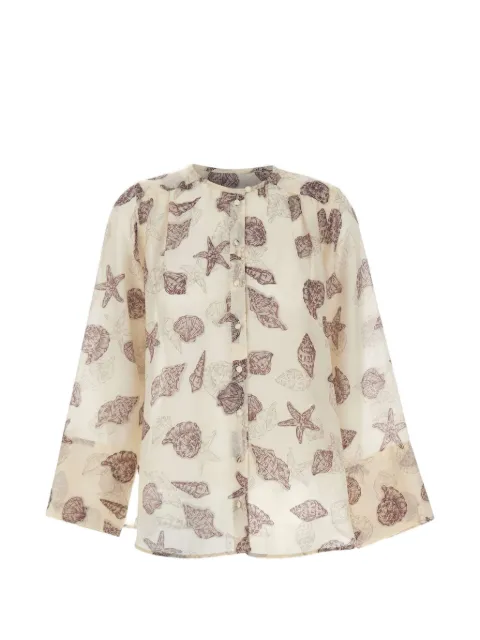 Marella marine-print silk-blend shirt