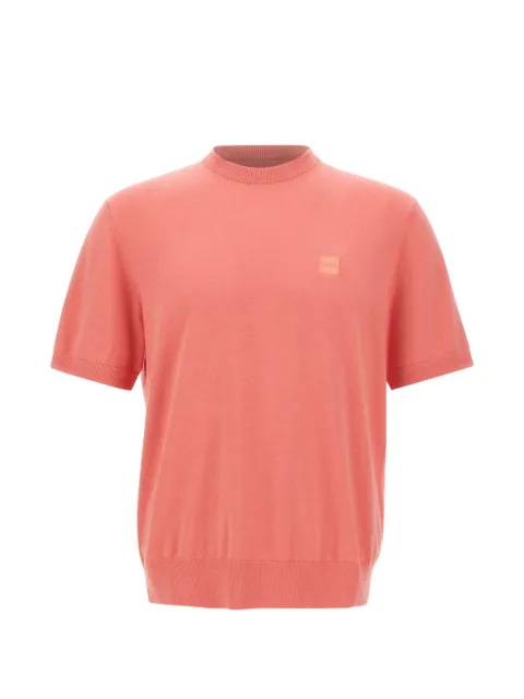 BOSS logo-patch short-sleeve sweater