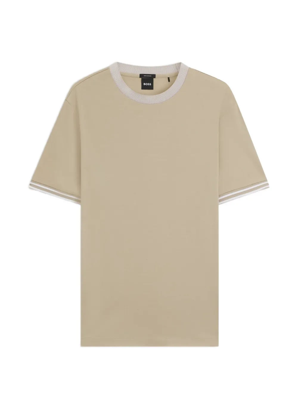 BOSS Gemerceriseerd katoenen T-shirt met contrasterende afwerking Beige