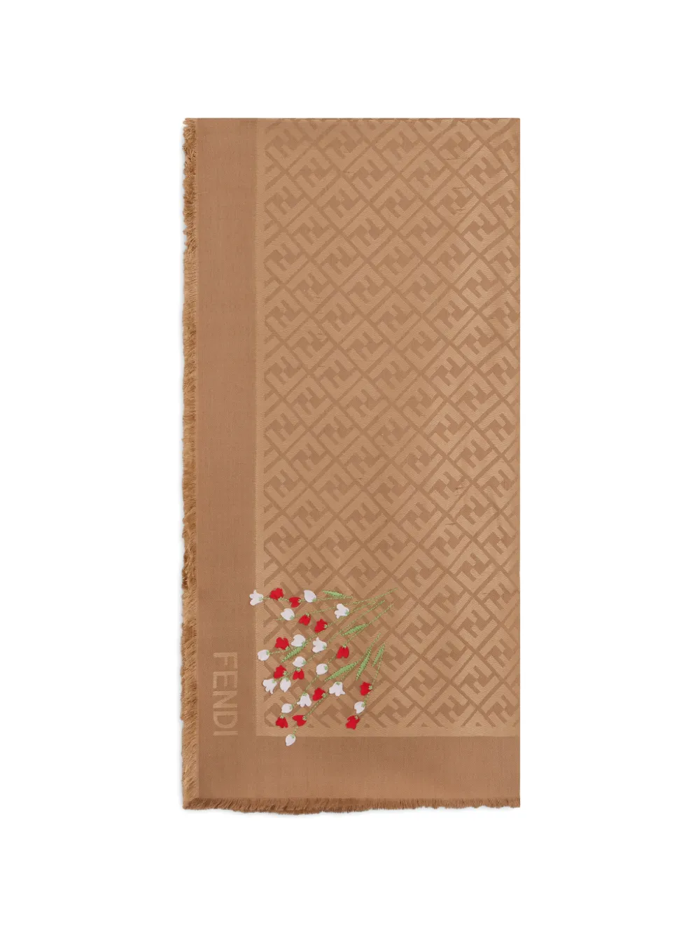 FENDI FF jacquard floral-embroidered shawl - Nude