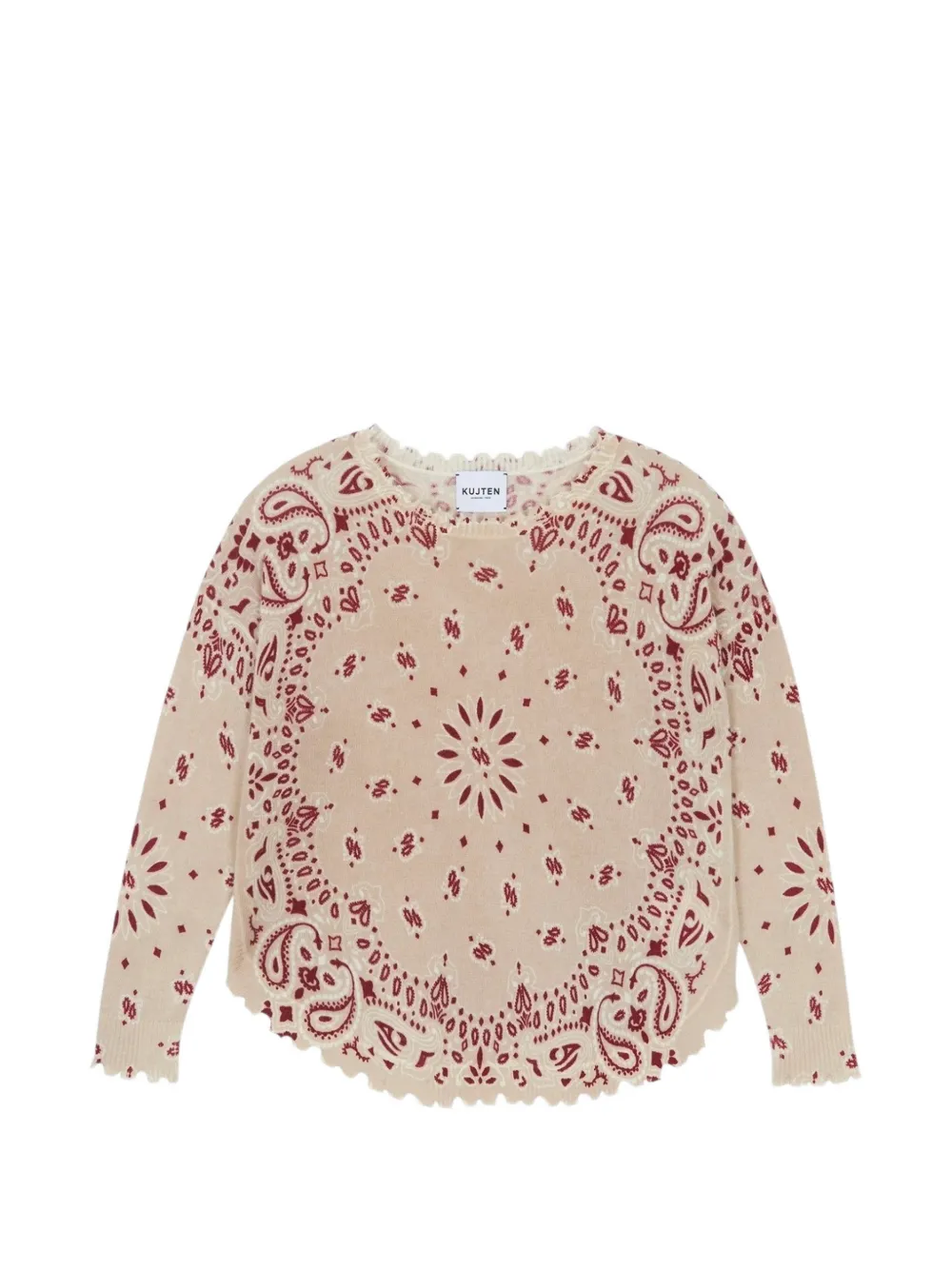 kujten Mela Bandana Bico paisley-print frayed-edge sweater - Toni neutri