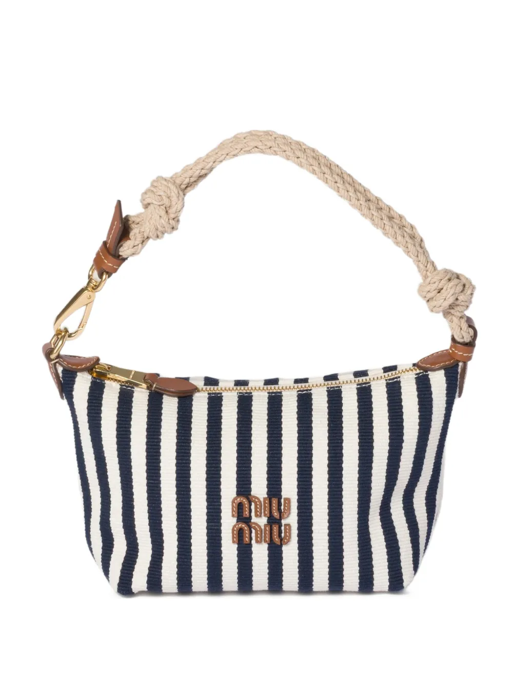 Miu Miu Cotton And Leather Pouch In Blue