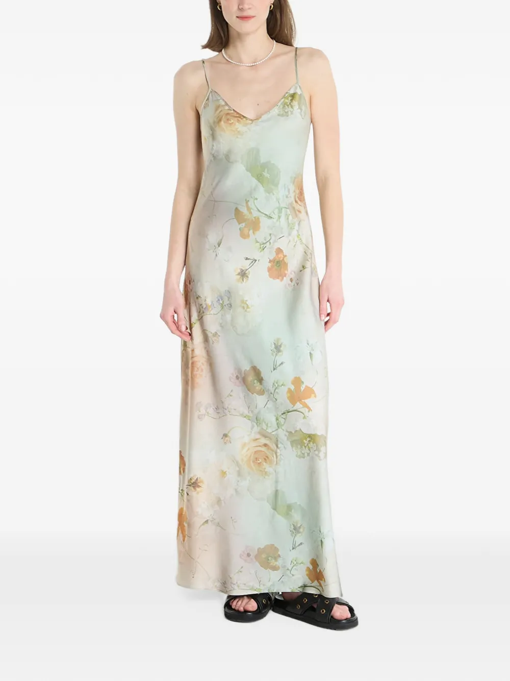 AllSaints floral-print slip maxi dress - Verde