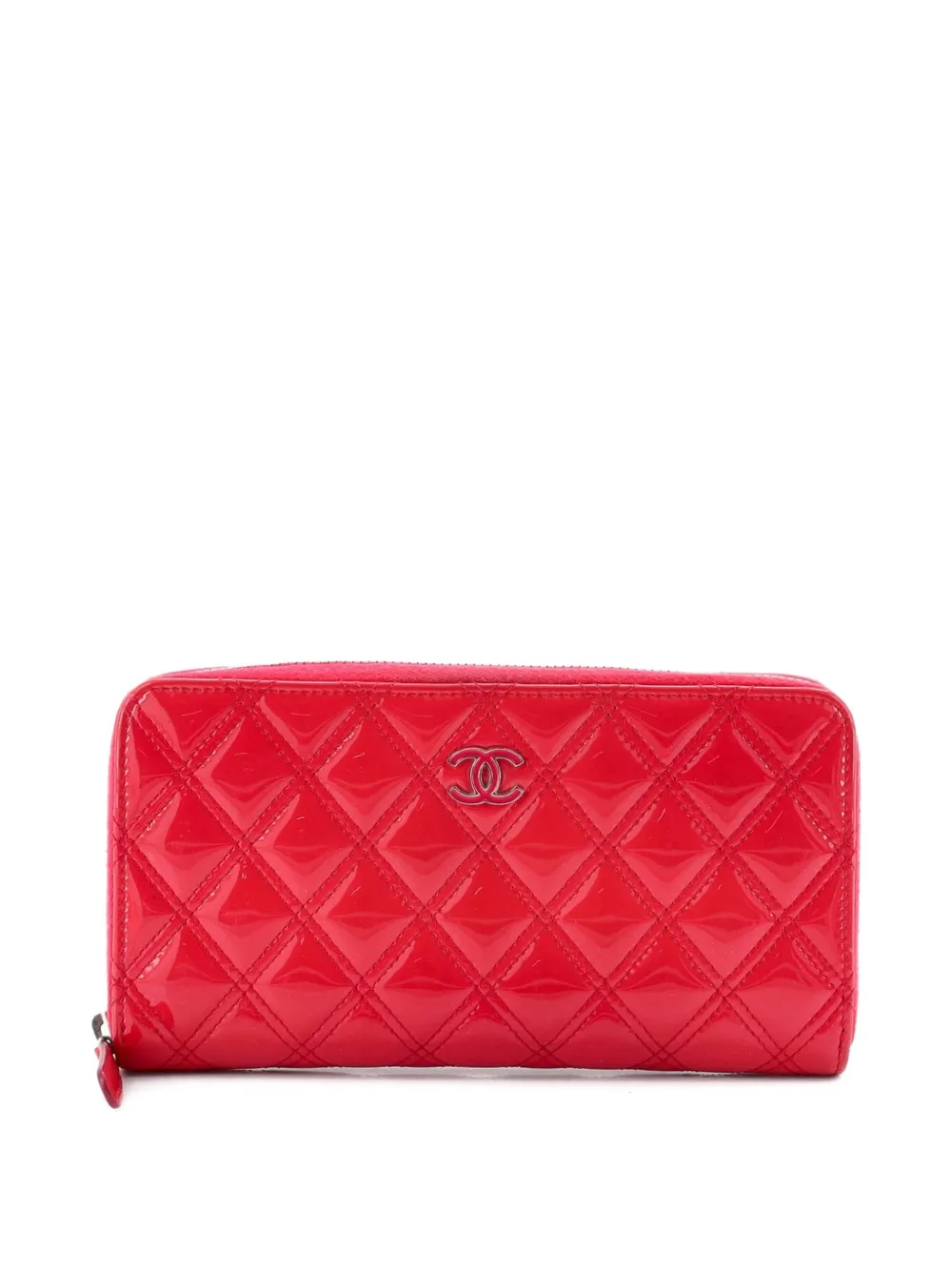 CHANEL Pre-Owned Double Stitch Zip Around Wallet Quilted Patent Long small wallets - Rosa