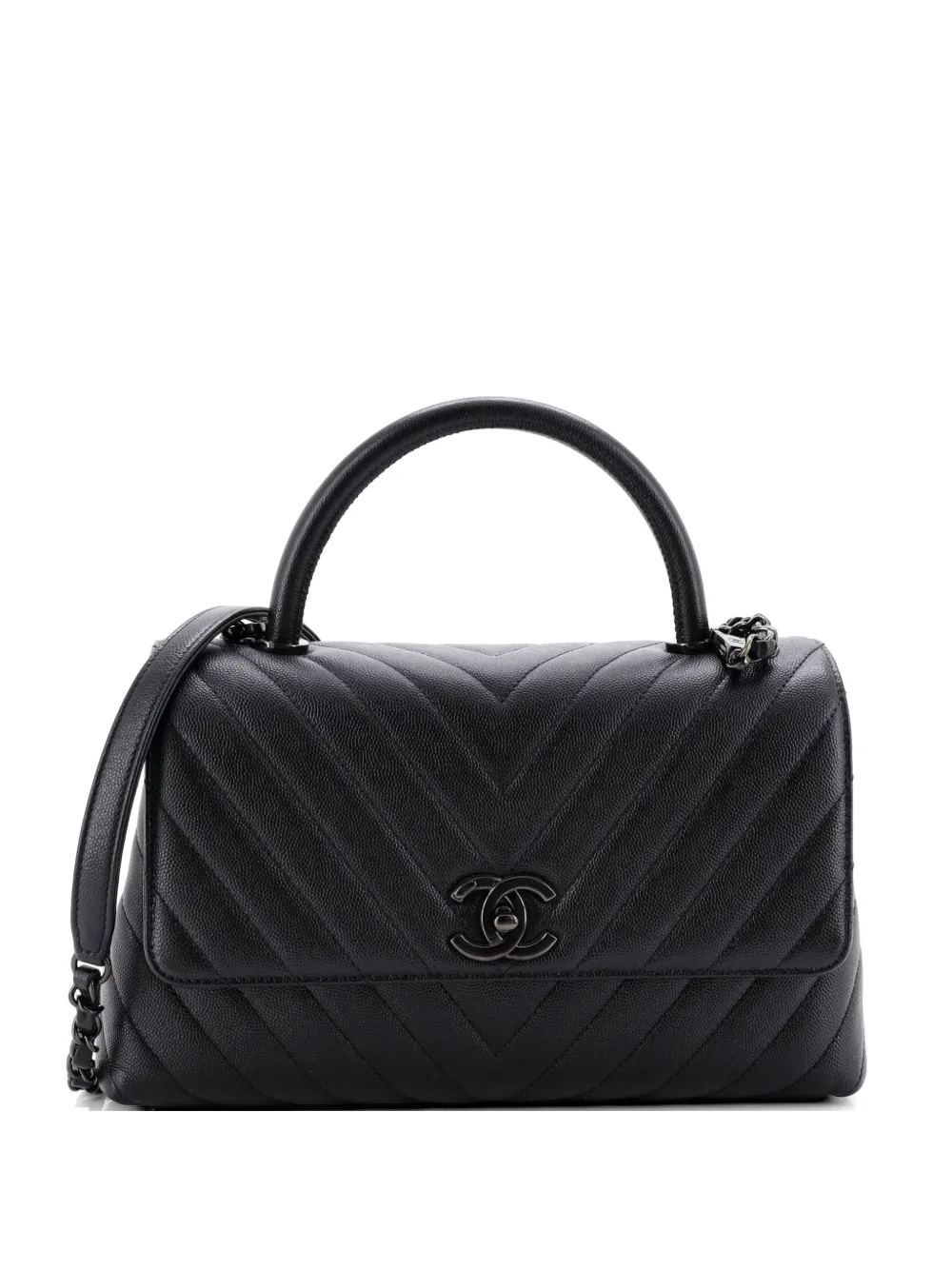 CHANEL Pre-Owned So Black Coco Top Handle Bag Chevron Caviar Small shoulder bag - Nero