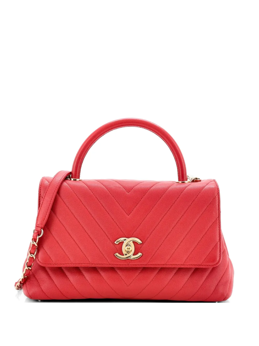 CHANEL Pre-Owned Coco Top Handle Bag Chevron Caviar Small satchel - Red