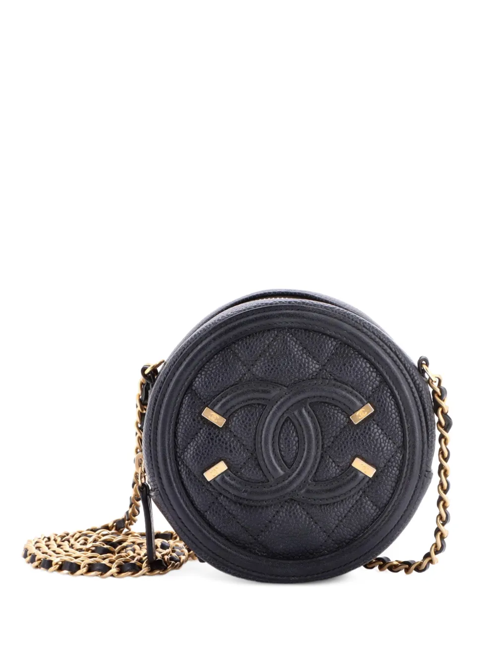 CHANEL Pre-Owned Filigree Round Clutch with Chain Quilted Caviar Mini crossbody bag - Nero