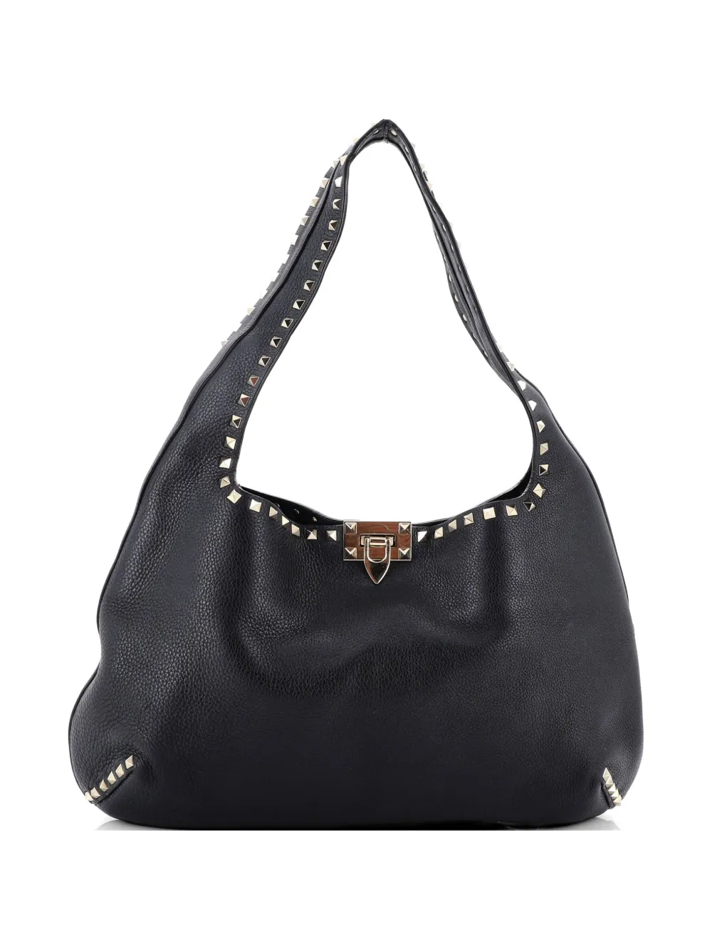 Valentino Garavani Pre-Owned Rockstud Flip Lock Leather Large hobo bag - Nero