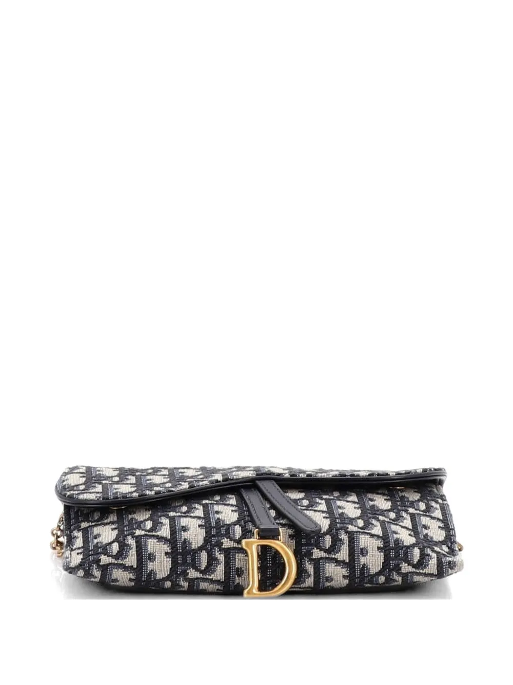 Pre-owned Dior Saddle Chain Wallet Oblique Canvas Crossbody Bag In Blue