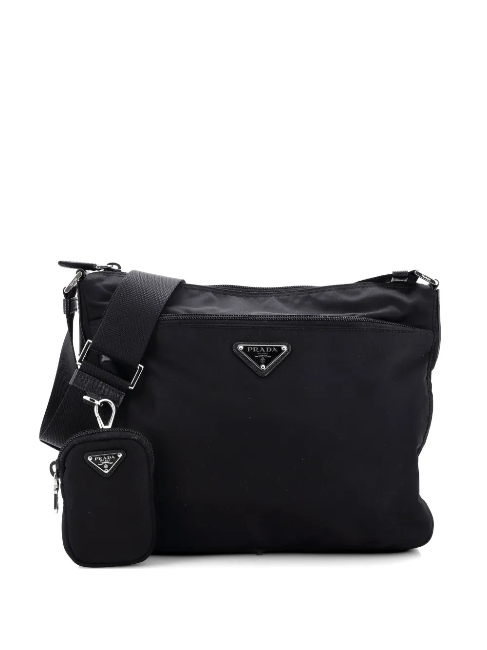 Prada Pre-Owned Front Zip Messenger Bag Re-Nylon Medium crossbody bag - Nero