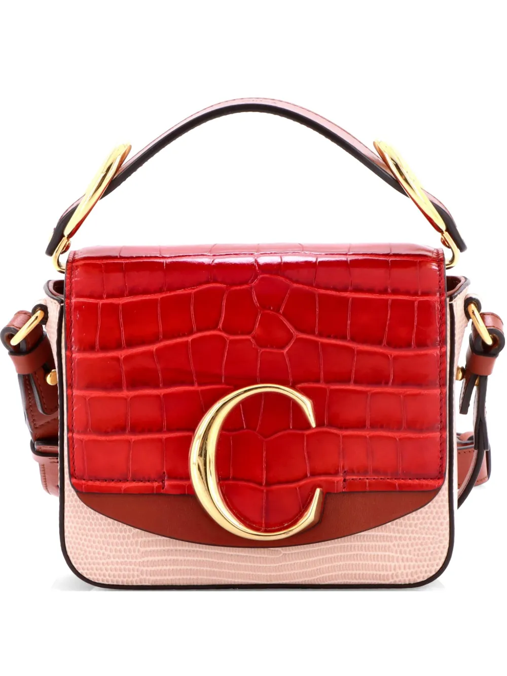 Chloé Pre-Owned C Flap Bag Crocodile and Lizard Embossed Leather Mini crossbody bag - Multicolour