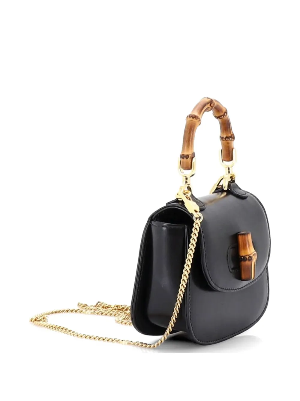 Gucci Pre-owned Bamboo 1947 Top Handle Bag Leather Super Mini Crossbody Bag in Black, view 3
