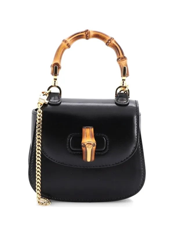 Gucci Pre-owned Bamboo 1947 Top Handle Bag Leather Super Mini Crossbody Bag in Black