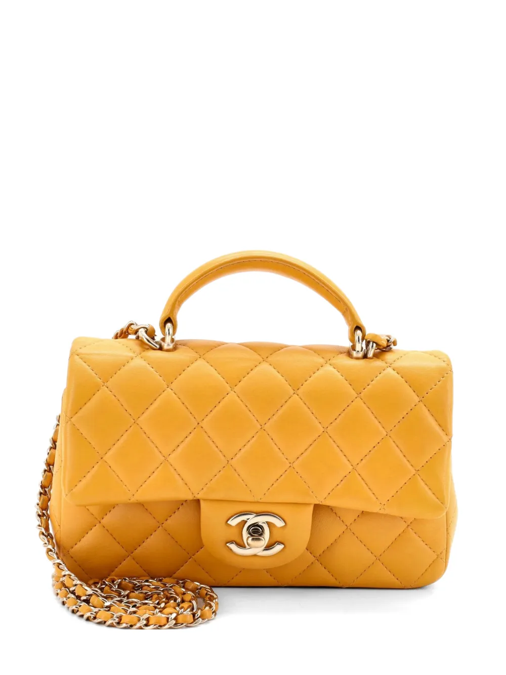 CHANEL Pre-Owned Classic Single Flap Top Handle Bag Quilted Lambskin Mini shoulder bag - Giallo