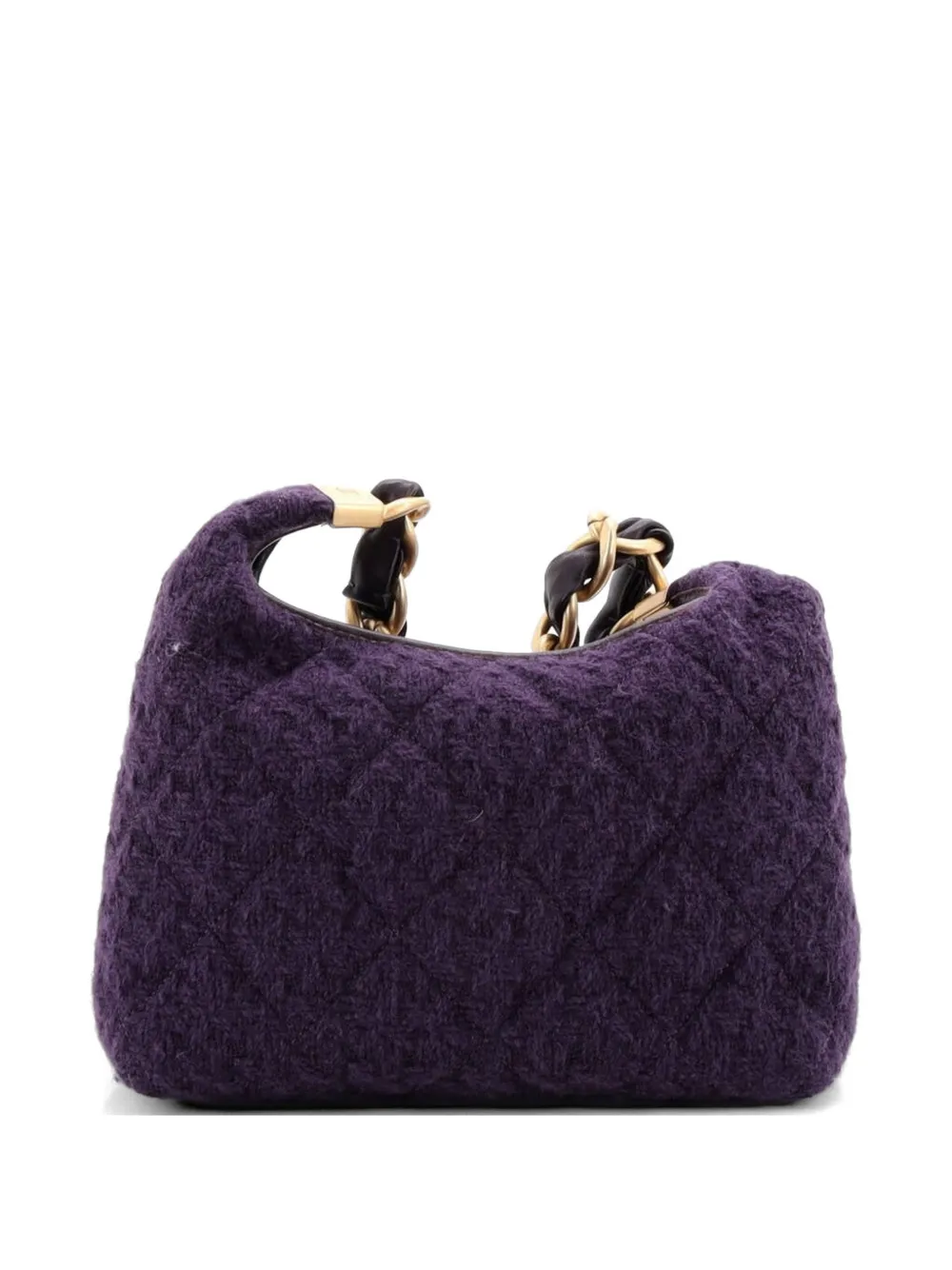  Chanel Pre-owned Petit Sac Porté épaule Zippé Et Matelassé En Tweed Et Cuir D'agneau à Logo Cc Et Grosse Chaîne - Violet 