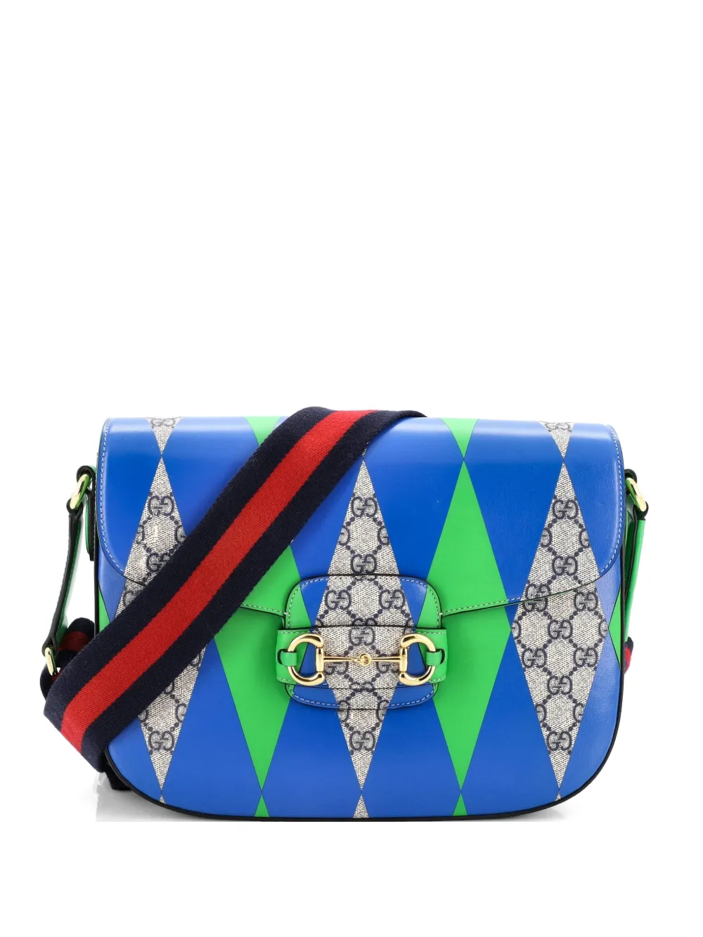 Gucci Pre-Owned Horsebit 1955 Printed GG Coated Canvas Large shoulder bag - Blau