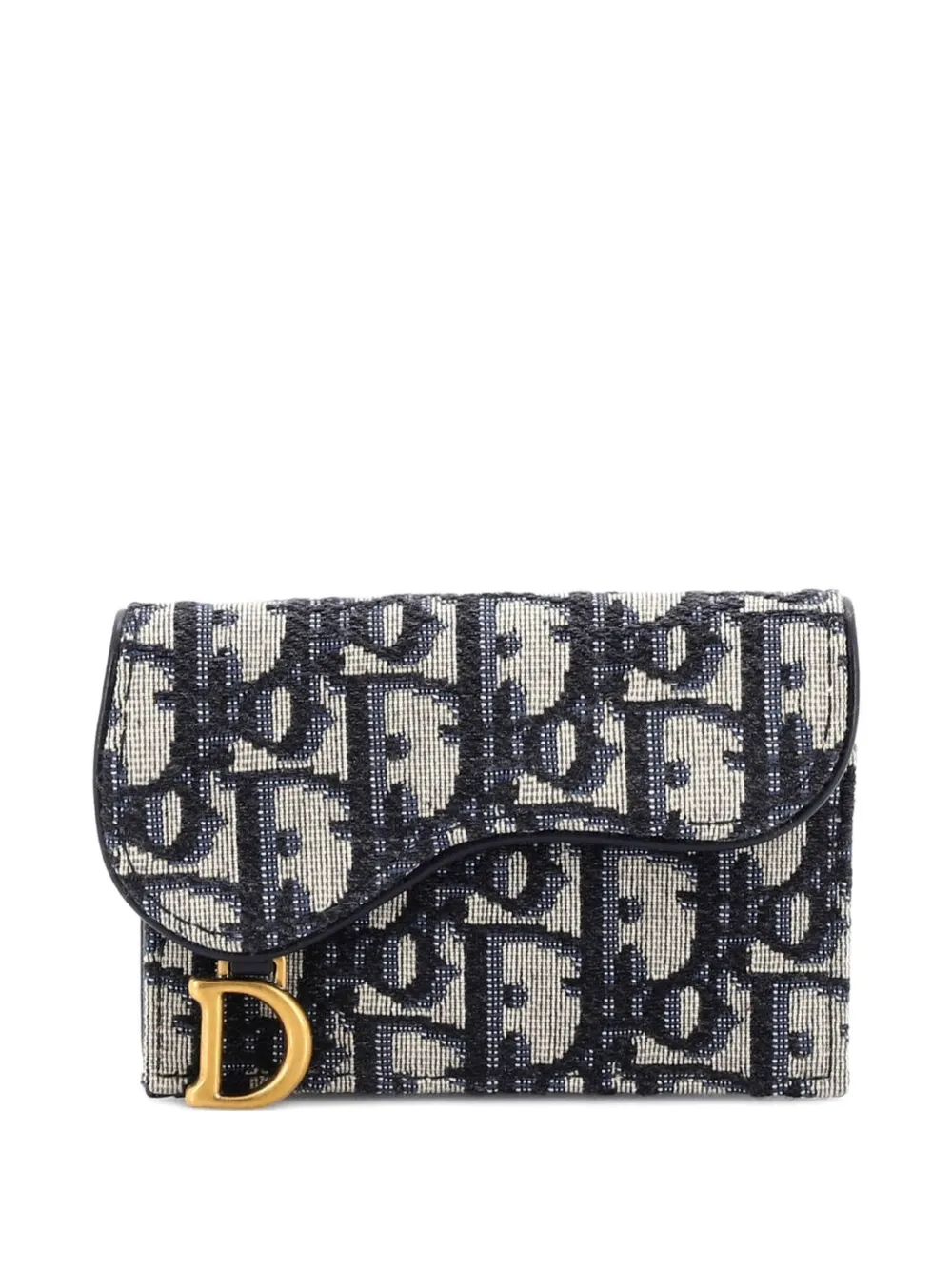 Pre-owned Dior Saddle Flap Wallet Oblique Canvas Mini Small Wallets In Blue