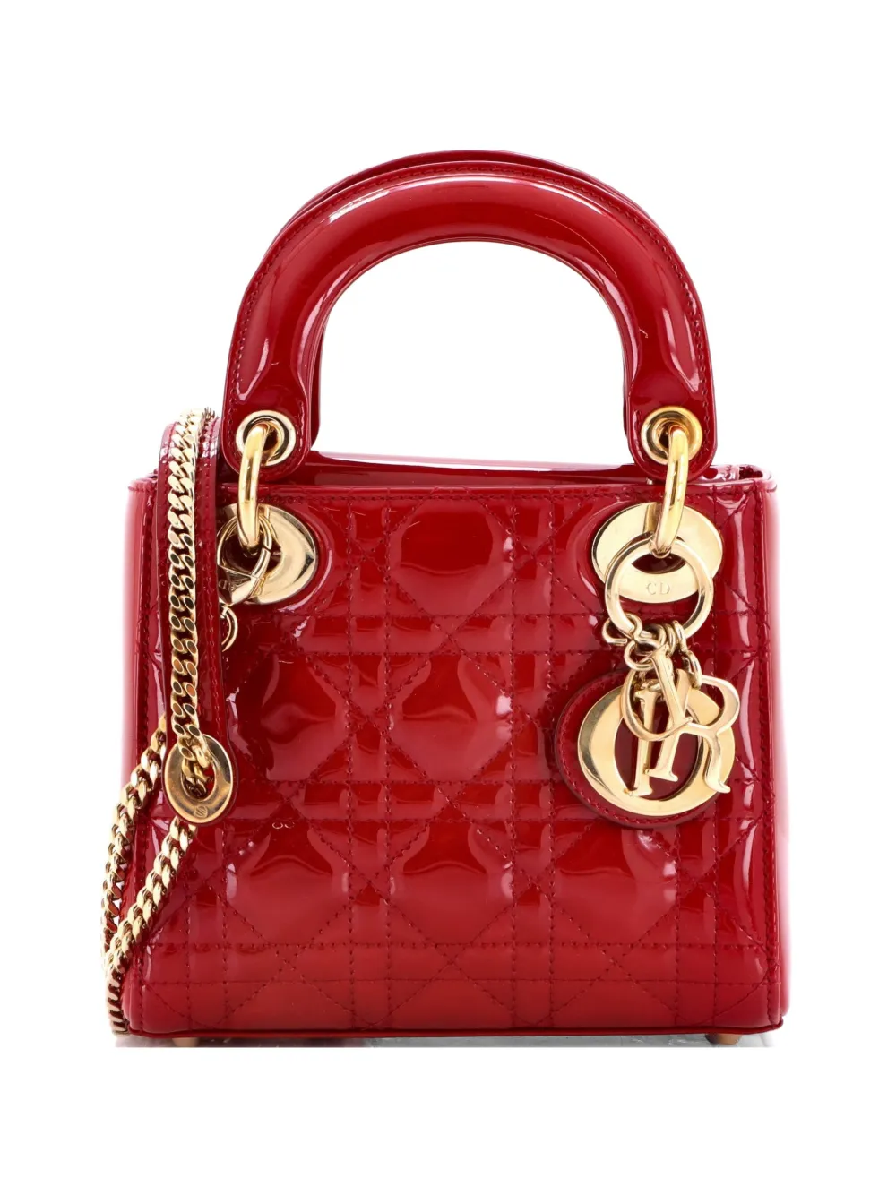 Christian Dior Pre-Owned Lady Dior Chain Bag Cannage Quilt Patent Mini satchel - Rosso