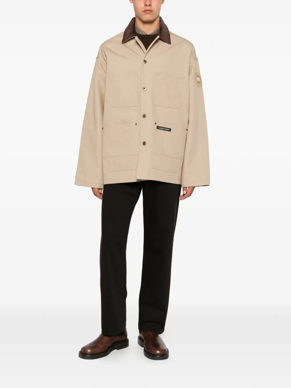 Canada Goose Jack met opgestikte zak en ribfluwelen kraag Beige