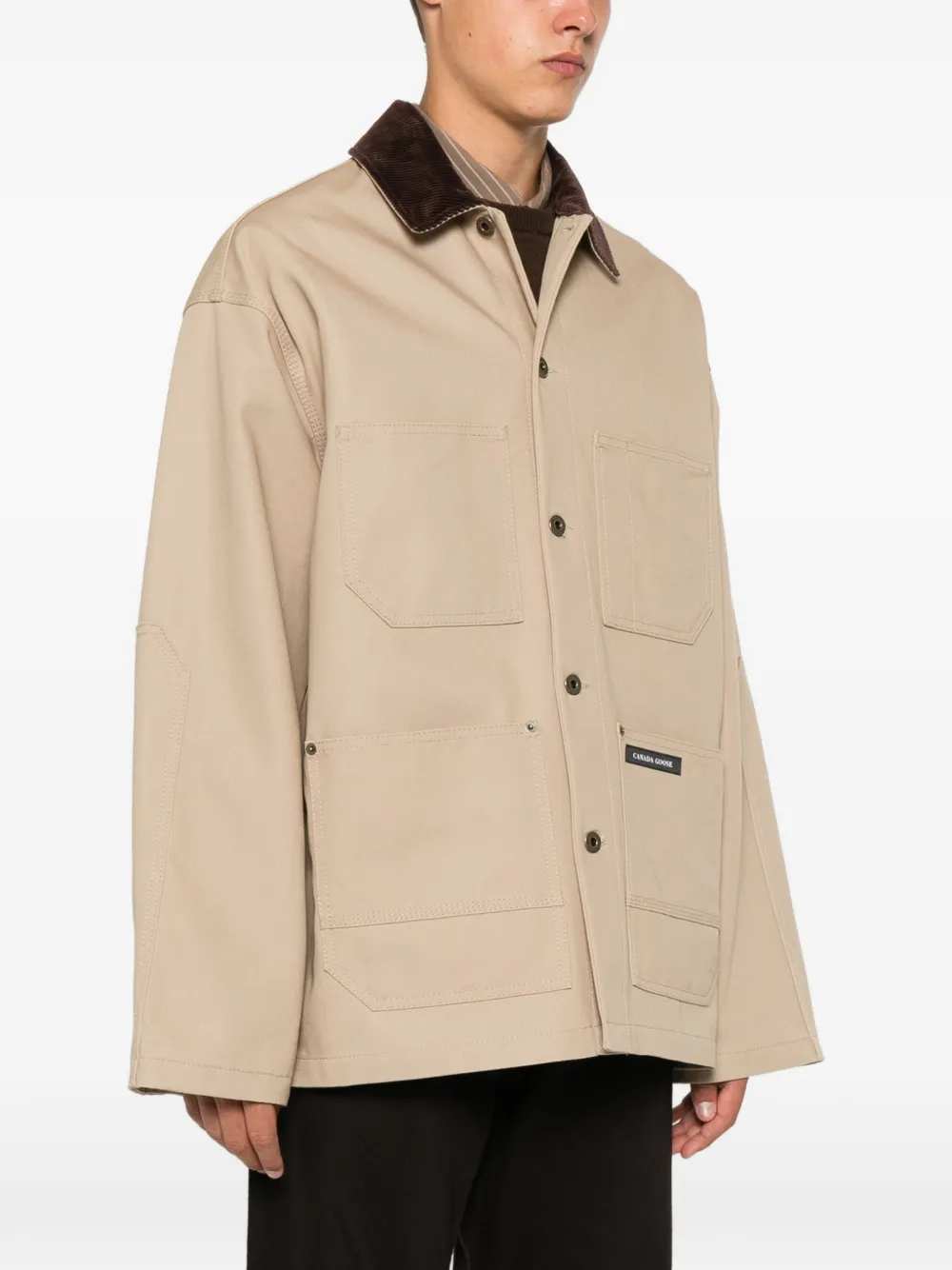 Canada Goose Jack met opgestikte zak en ribfluwelen kraag Beige