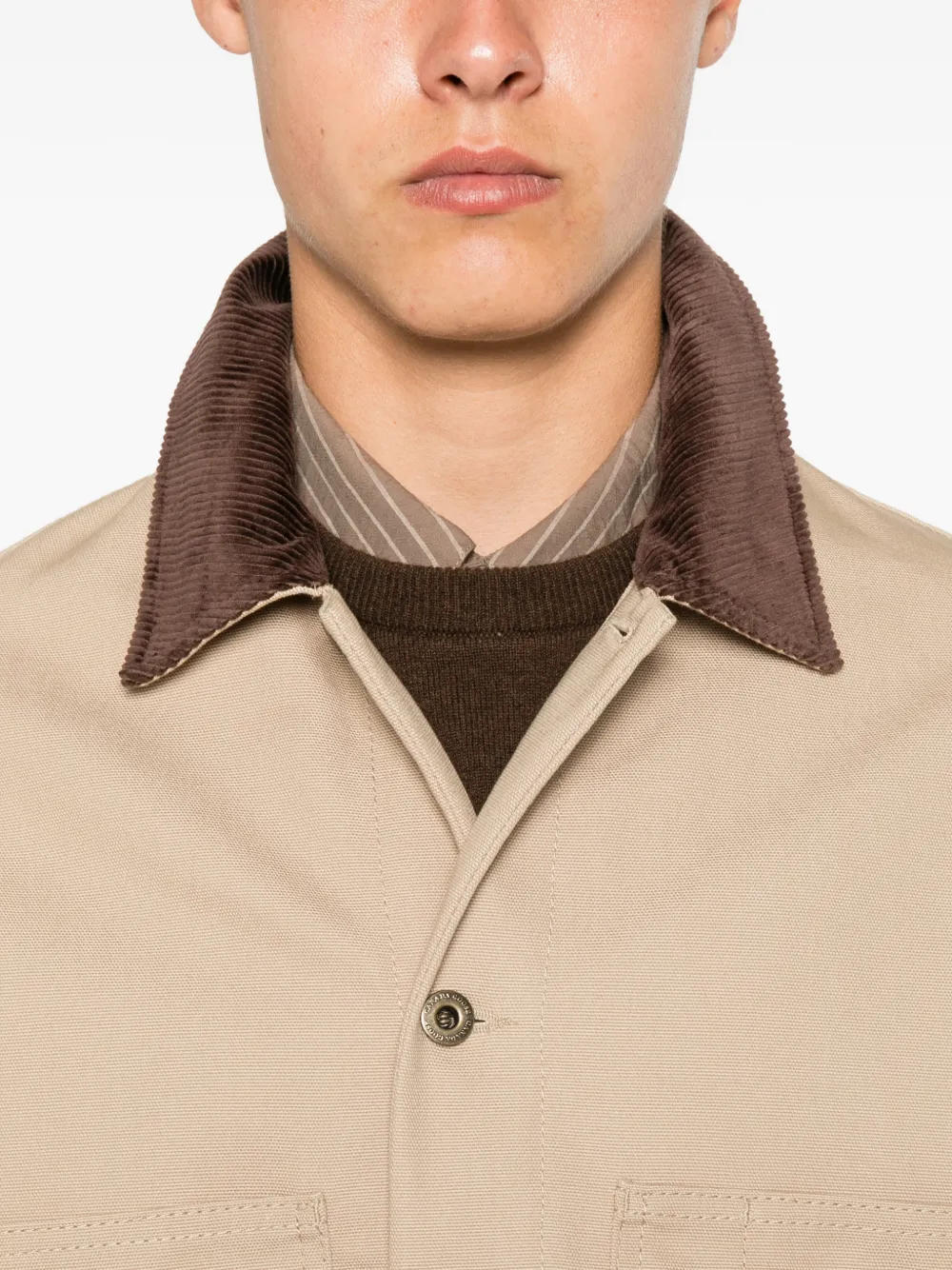 Canada Goose Jack met opgestikte zak en ribfluwelen kraag Beige