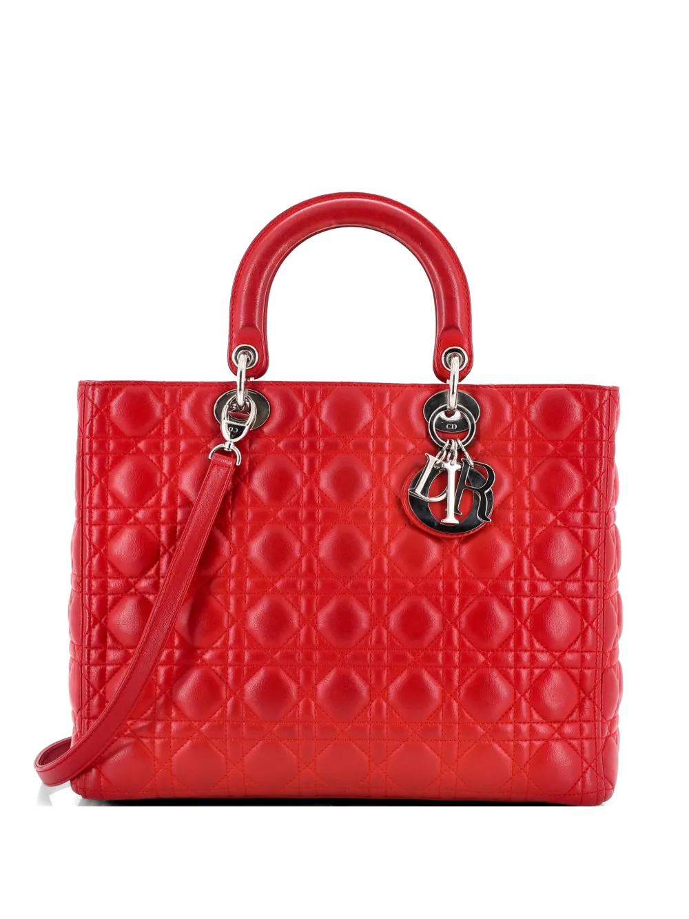 Christian Dior Pre-Owned Große Lady Dior Tote Bag aus Lammleder mit Cannage-Steppung - Rot