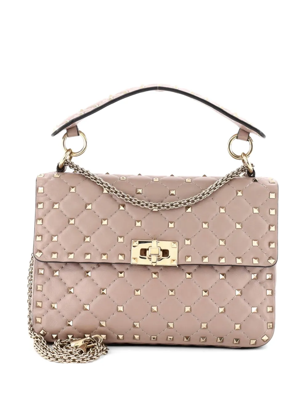 Valentino Garavani Pre-Owned Rockstud Spike Flap Bag Quilted Leather Medium crossbody bag - Toni neutri