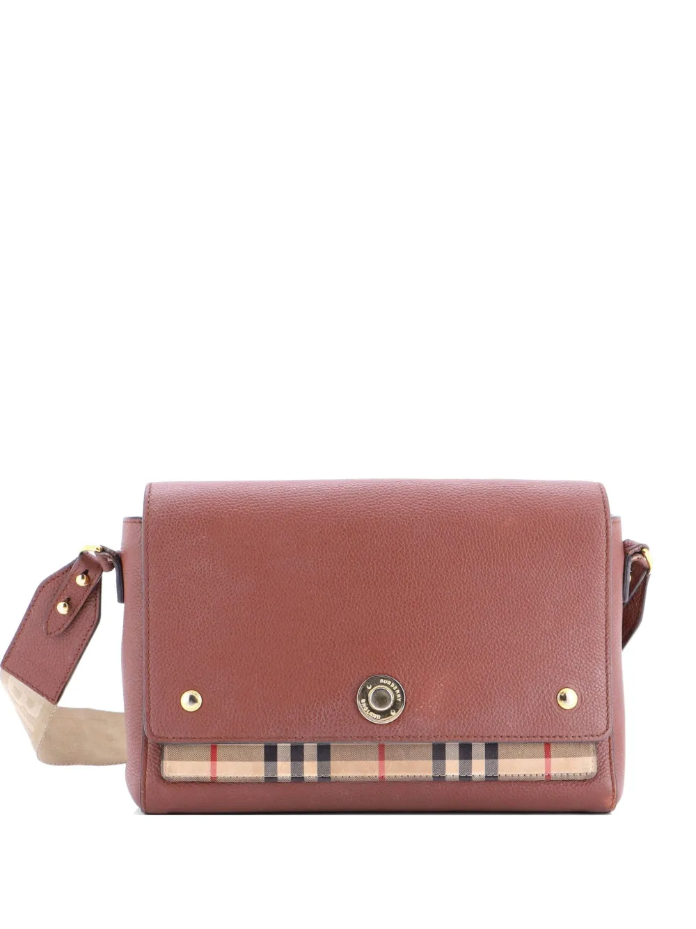 Burberry Pre-Owned Mittelgroße Note Leather with Vintage Check Canvas Umhängetasche - Braun