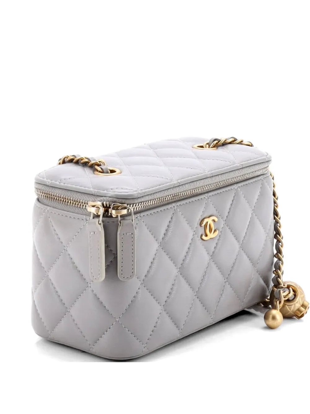 CHANEL Pre-Owned Pearl Crush Vanity Case with Chain Quilted Lambskin Small clutch bag - Grigio