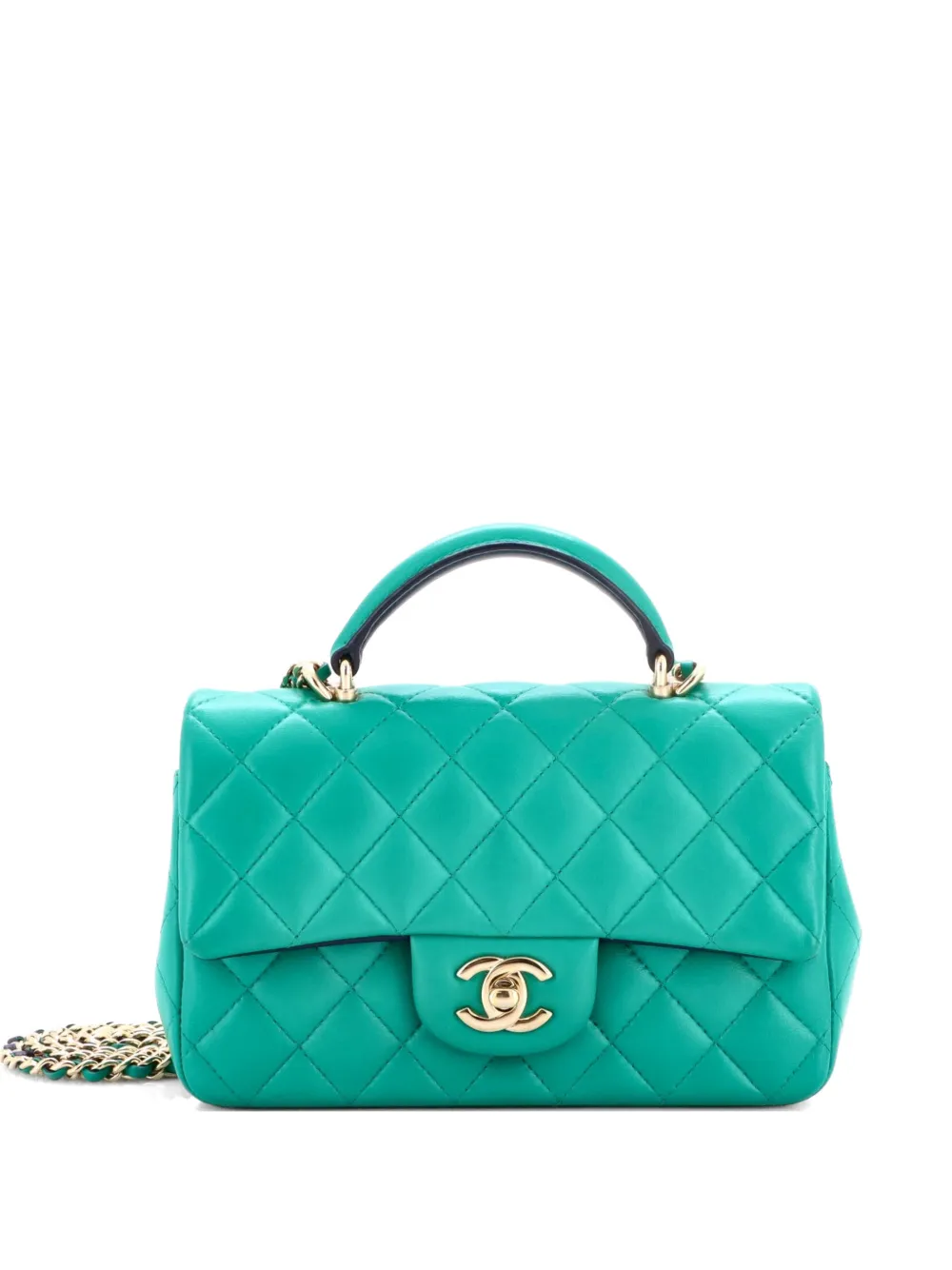 CHANEL Pre-Owned Classic Single Flap Top Handle Bag Quilted Lambskin Mini shoulder bag - Verde