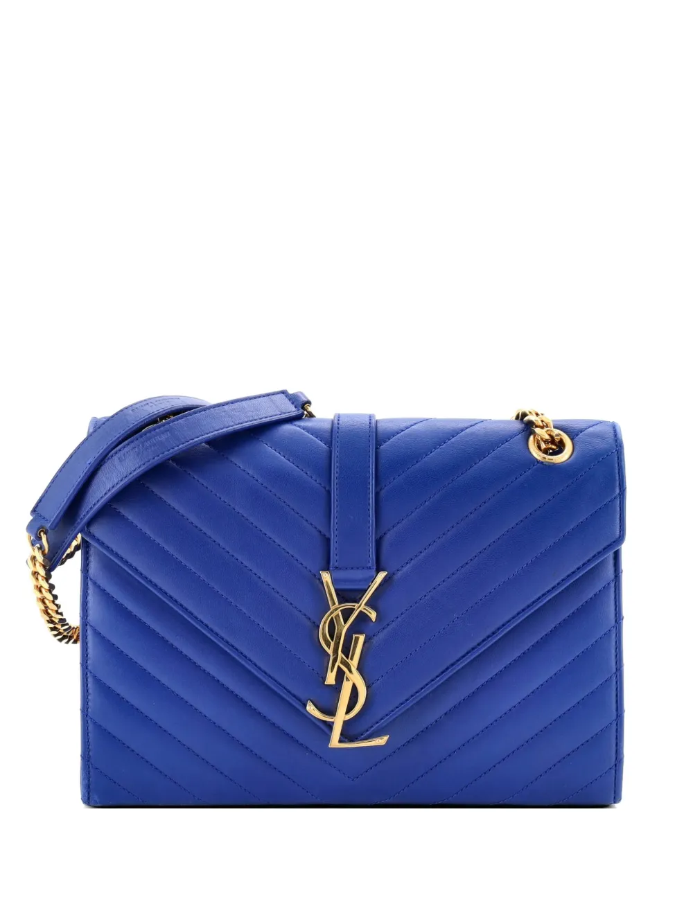 Saint Laurent Pre-Owned Classic Monogram Envelope Satchel Matelasse Chevron Leather Medium shoulder bag - Blu