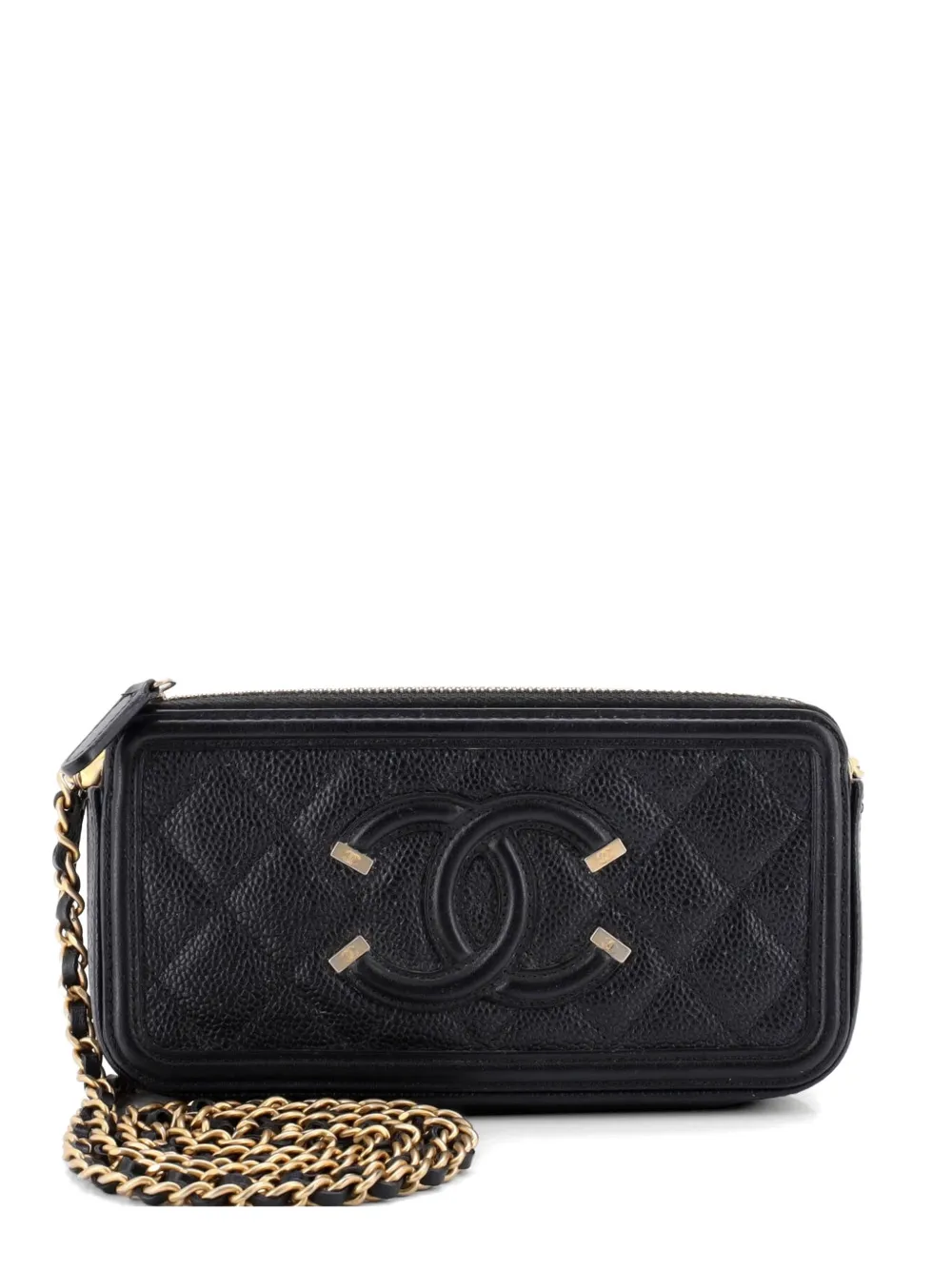CHANEL Pre-Owned Filigree Double Zip with Chain Quilted Caviar clutch bag - Black
