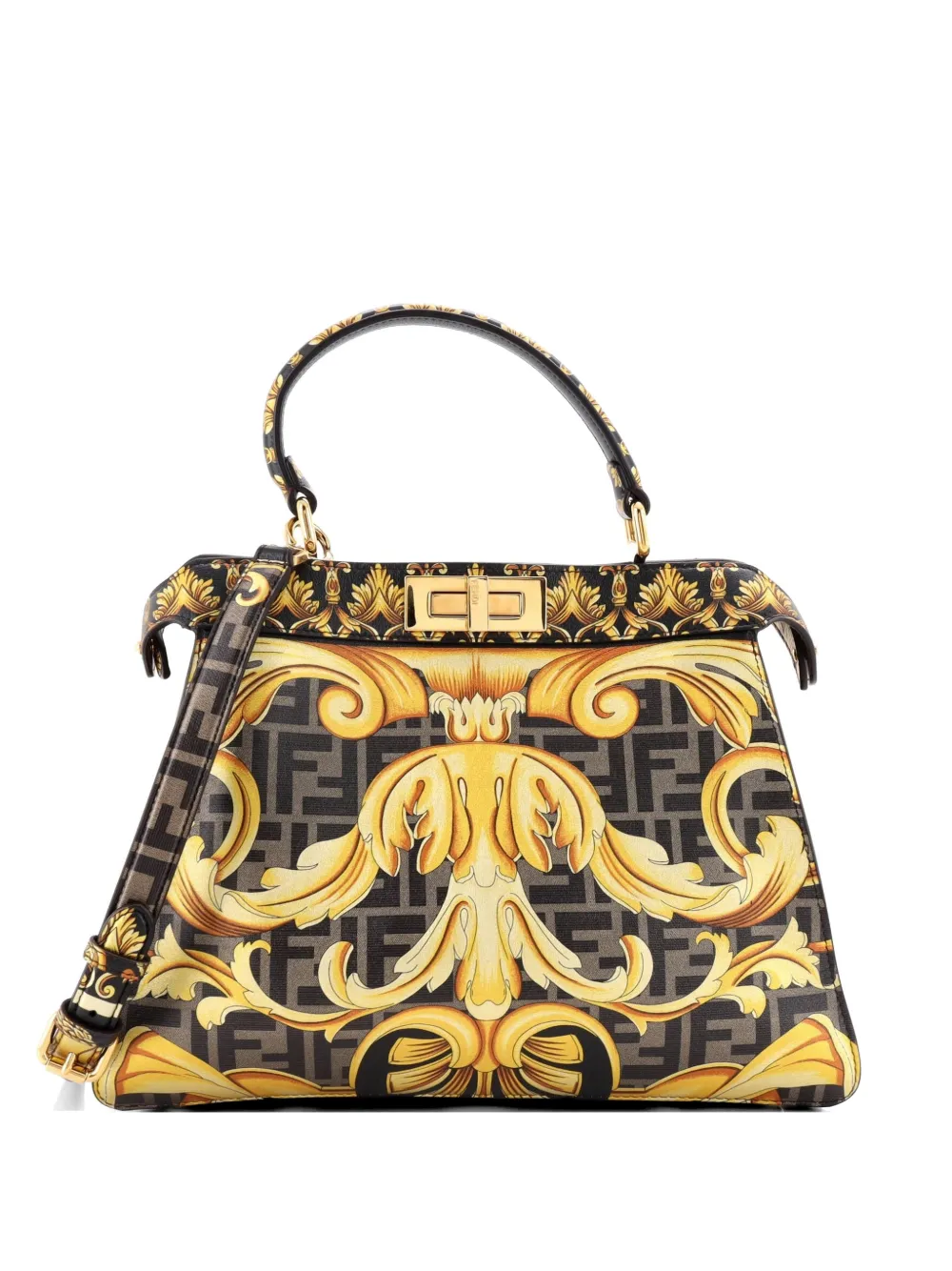 Fendi Pre-Owned x Versace Fendace ISeeU Peekaboo Bag Printed Laminated Leather Medium satchel - Marrone