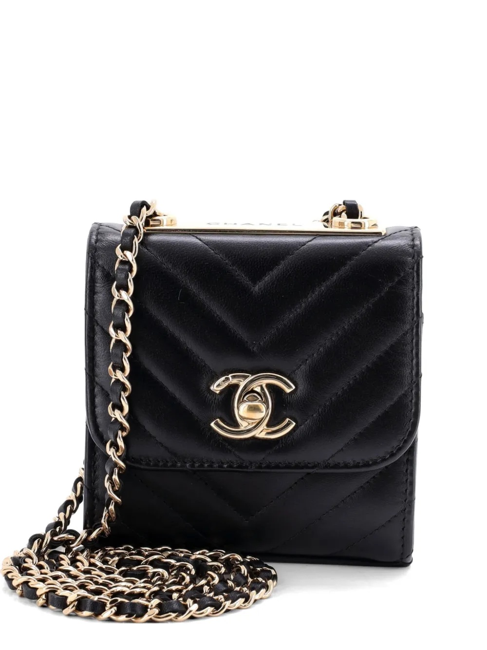 CHANEL Pre-Owned Trendy CC with Chain Chevron Lambskin Small clutch bag - Nero