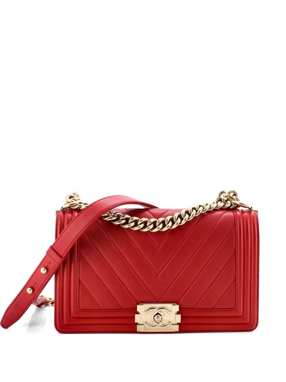 CHANEL Pre-Owned Mittelgroße Boy Flap Bag Chevron Kalbsleder-Schultertasche - Rot