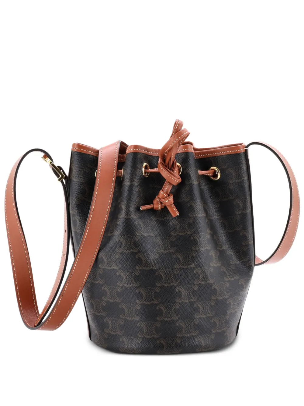 Celine Pre-Owned Drawstring Triomphe Coated Canvas Small bucket bag - Marrone